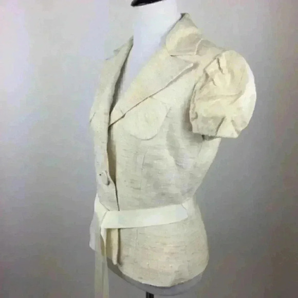 Trina Turk Blazer Size 4 Cream 100% silk slub puff - Picture 3 of 9